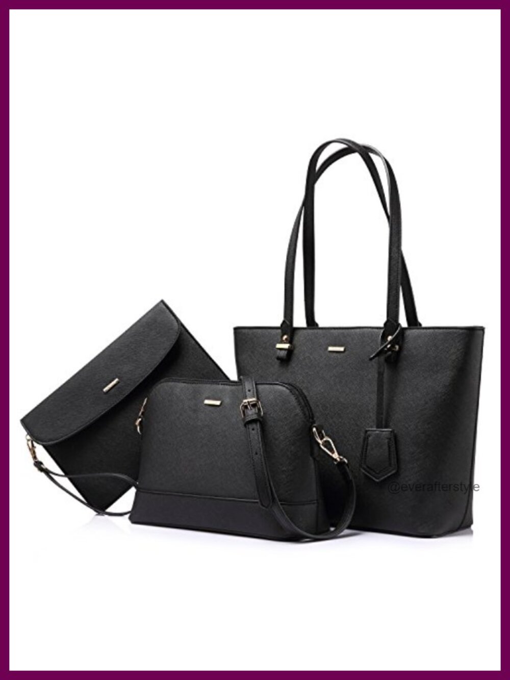 Synthetic Leather Satchel Handbag Set 3pc Tote Shoulder Bag Wallet Clutch